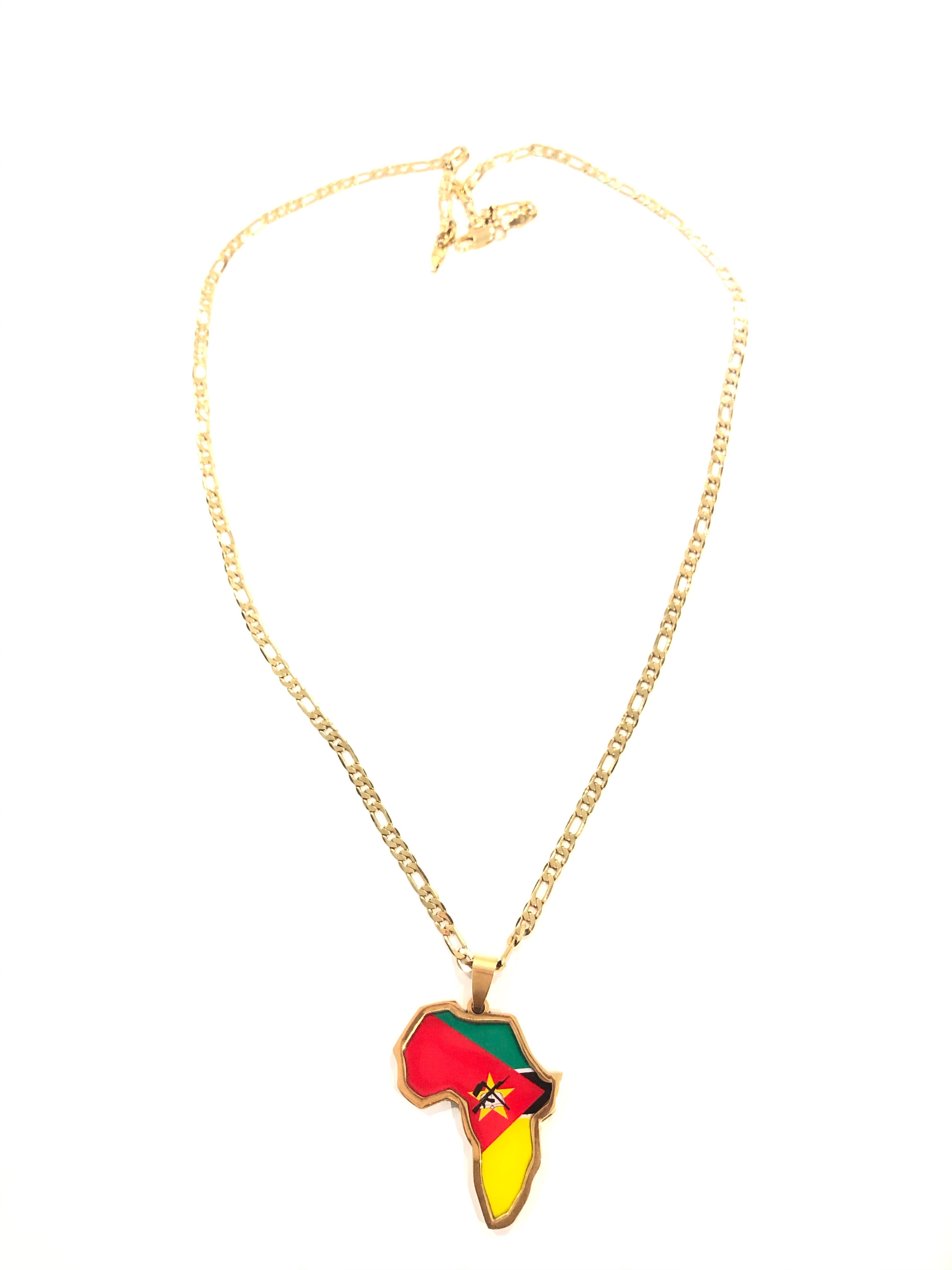 Mozambican Flag African Map Necklace