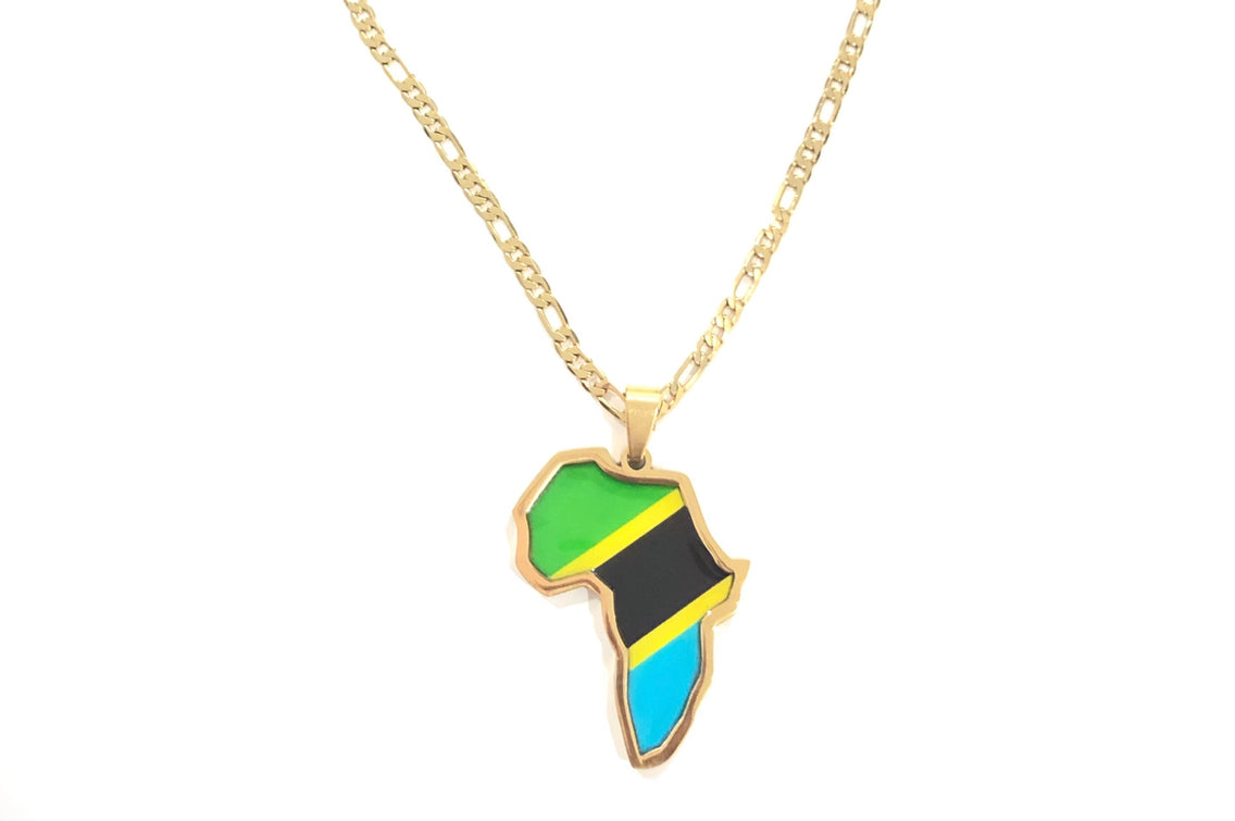 Tanzanian Flag African Map Necklace