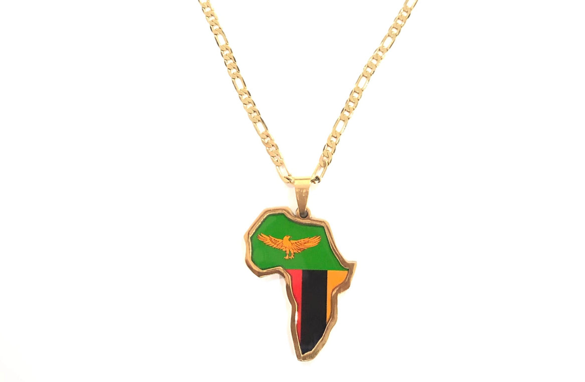 Zambian Flag African Map Necklace