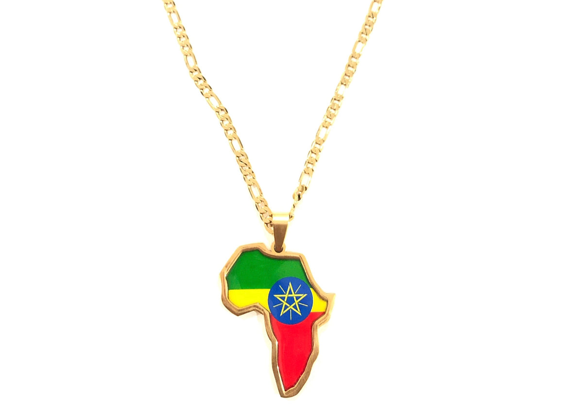 Ethiopian Flag African Map Necklace