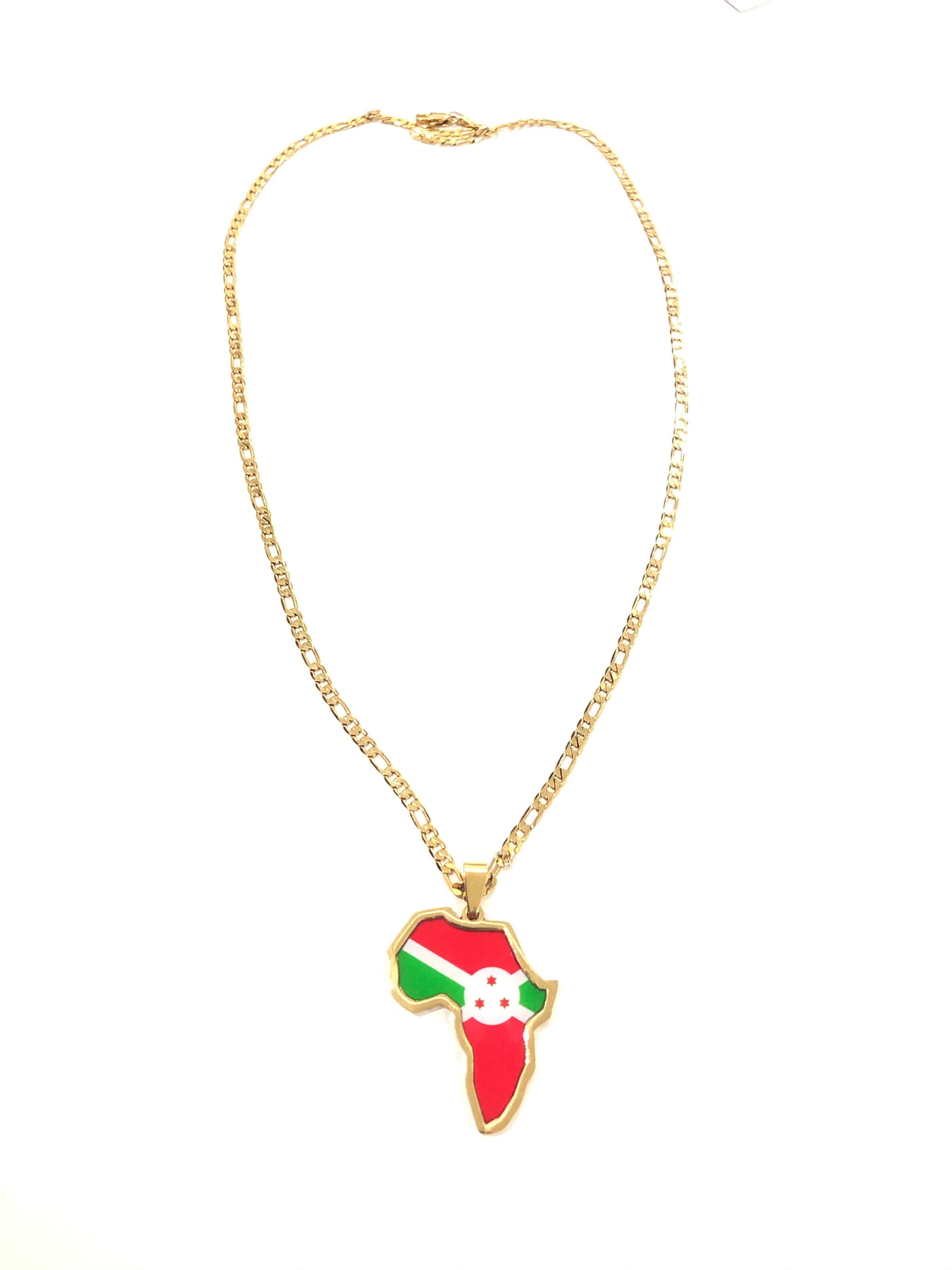 Burundian Flag African Map Necklace